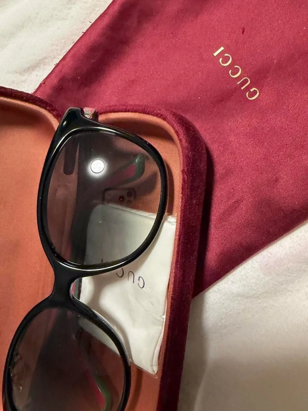 Gucci Black Women's Oversized Sunglasses with Burgundy Case